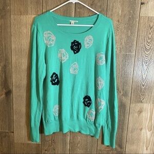 Halogen Seafoam Green Floral Scoop Neck Sweater